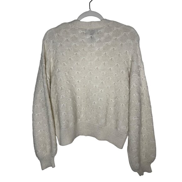 Forever 21 Plus Cream Knit Cardigan Puff Sleeve Button Front Sweater 0X - Picture 2 of 8
